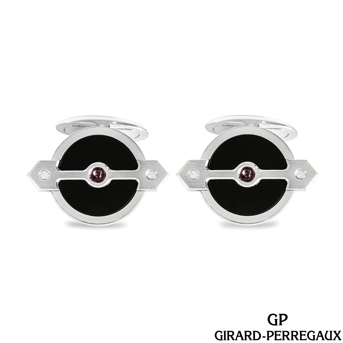 Girard Perregaux White Gold Onyx & Ruby Set Golden Bridge Cufflinks Girard Perregaux White Gold Onyx & Ruby Set Golden Bridge Cufflinks